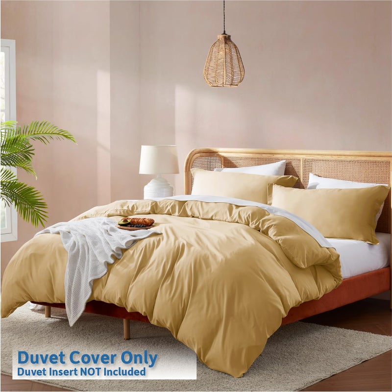 Nestl Camel Gold Duvet Cover Full Size - Soft Double Brushed Full Size Duvet Cover Set, 3 Piece, with Button Closure, 1 Duvet Cover 80x90 inches and 2 Pillow Shams - Image 2